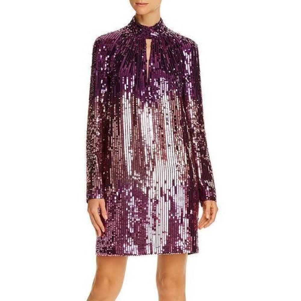 Kate Spade New York Gradient Long-sleeve Sequin Mini Dress Size 6 Purple Glam